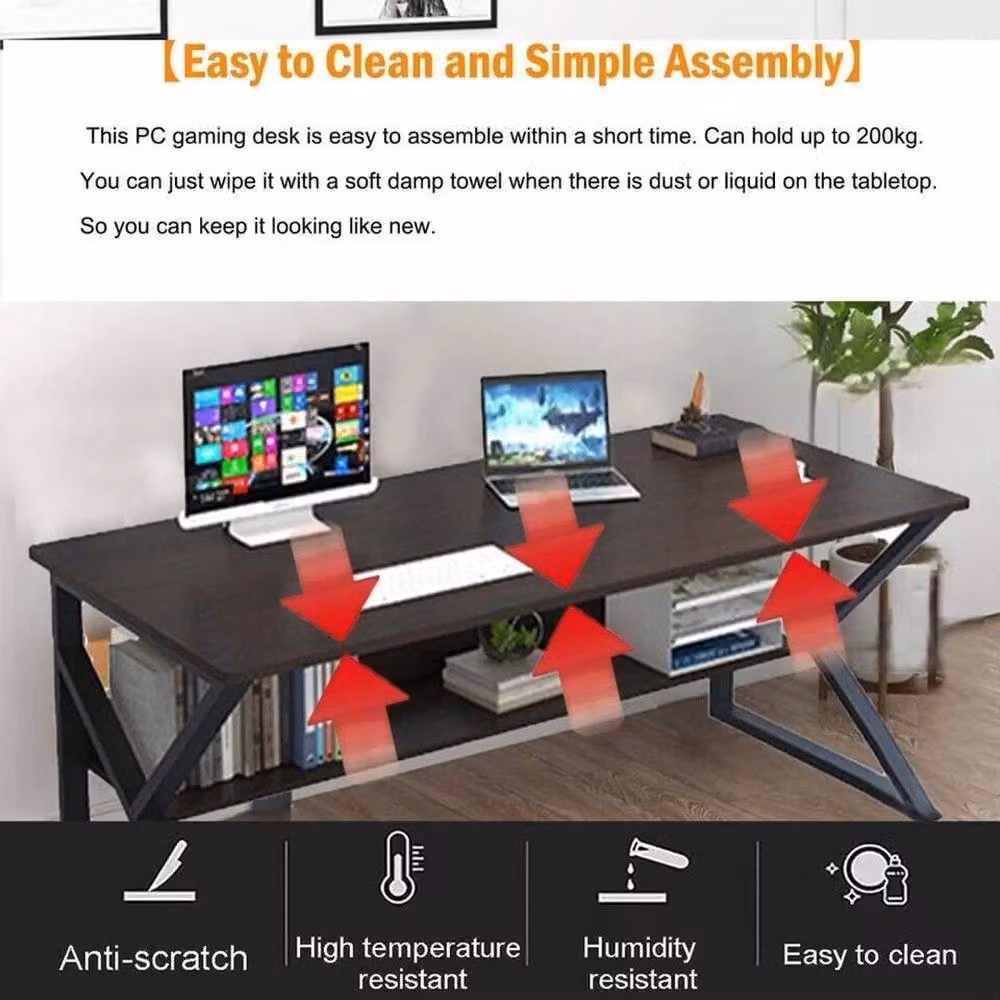 FLAVORA Modern Computer Desk with Storage Shelves in Brown – 5