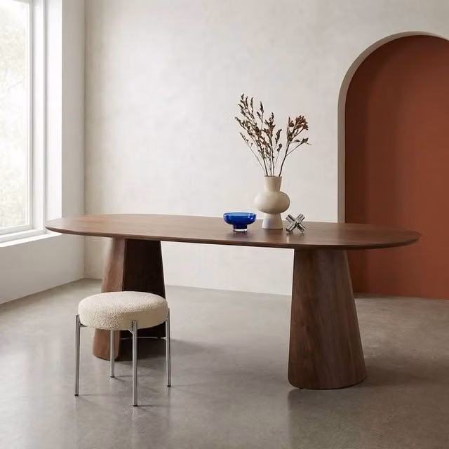 sweeek Modern Oval Wood Dining Table for 8 People in Dark Brown, W/D/H: 220 x 100 x 76 cm
