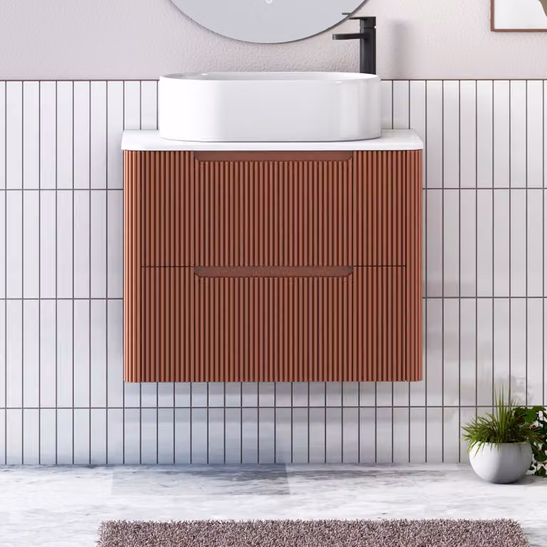 Royal Bathrooms Avenza Wall Hung Vanity Unit with 2 Drawers, Terracotta and White, Width: 70 cm