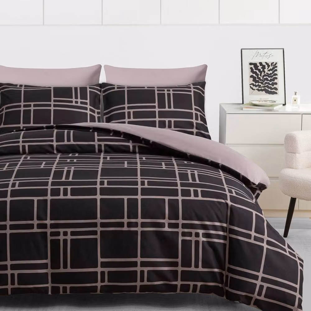 Lazzaro Home Premium Brushed Microfibre Reversible Duvet Cover and Pillowcase Set in Light Brown, Super King (200 x 200 cm) – 2