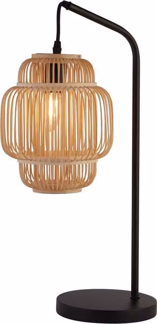 Lighting Collection Black Table Lamp with Bamboo Frame Shade