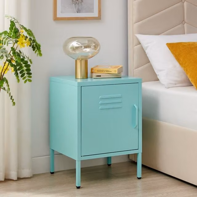 FurnitureboxUK Teksi Modern Matt Blue Metal Bedside Table