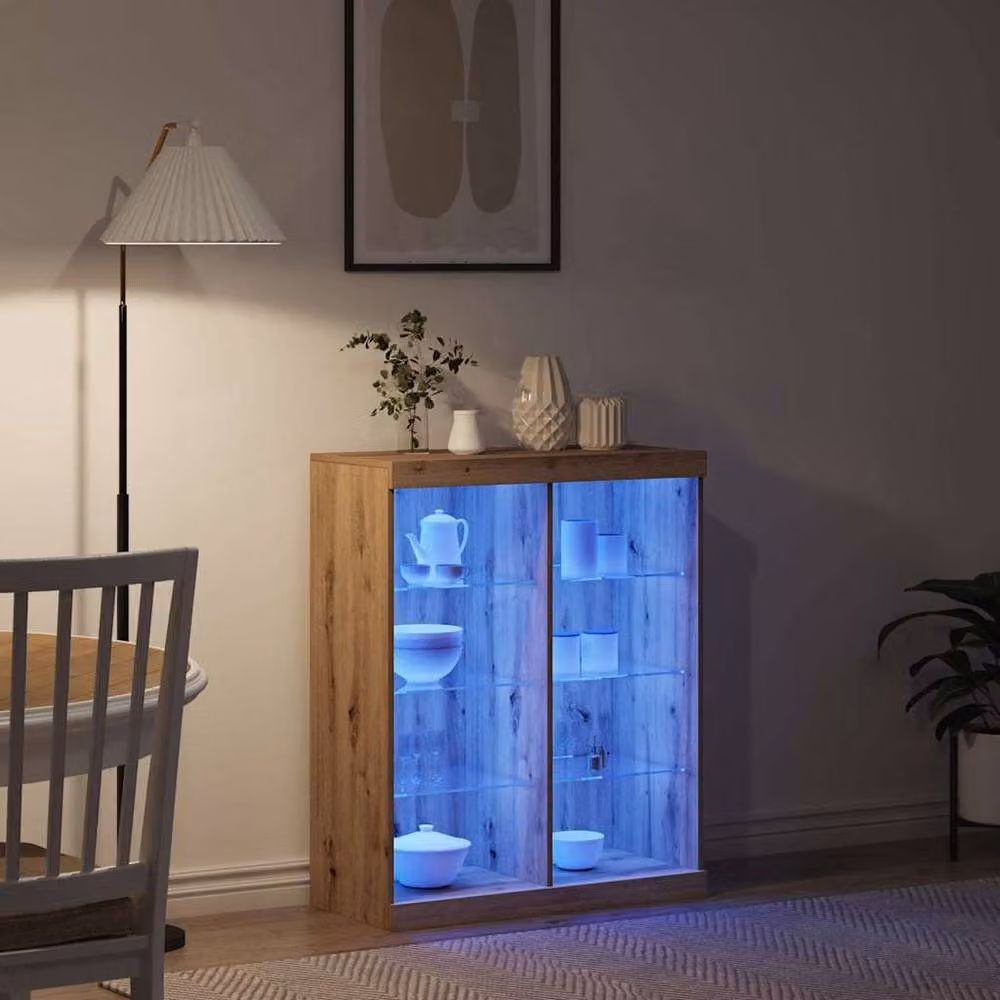 Berkfield Home Artisan Oak Sideboard with Integrated LED Lights, Brown, W/D/H: 41 x 37 x 100 cm – 4