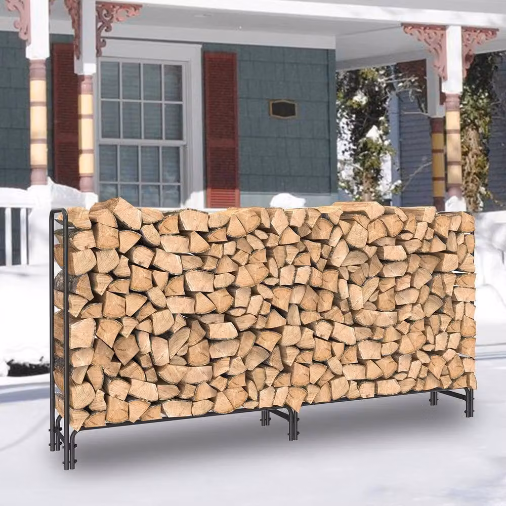 NESTLUNE Heavy Duty Large Firewood Rack and Log Storage Stand in Black, W/D/H: 100 x 15 x 15 cm – 3
