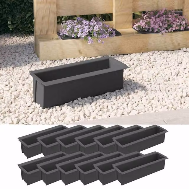 Berkfield Home Grey Plastic Flower Boxes for Euro Pallets, 12 Pack, W: 36 cm, D: 13.5 cm, H: 9.5 cm – 1