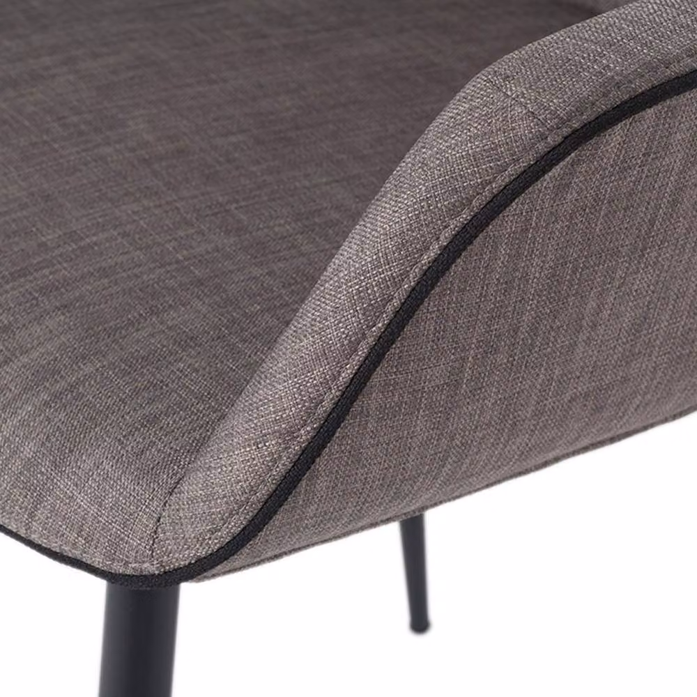 Angel Cerda Dark Grey Fabric Dining Chair with Armrests and Black Metal Frame – 3