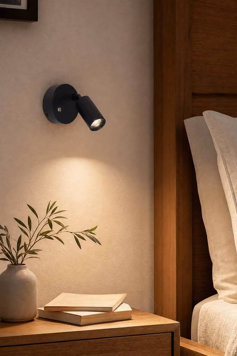 Living and Home Magnetic Adjustable LED Spotlight Wall Light with Remote Control in Black