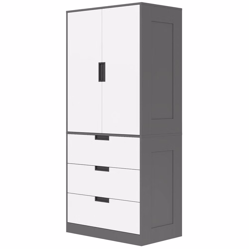 STILVORA Modern Grey Wardrobe with 2 Hinged Soft-Close Doors and 3 Integrated Drawers – 2