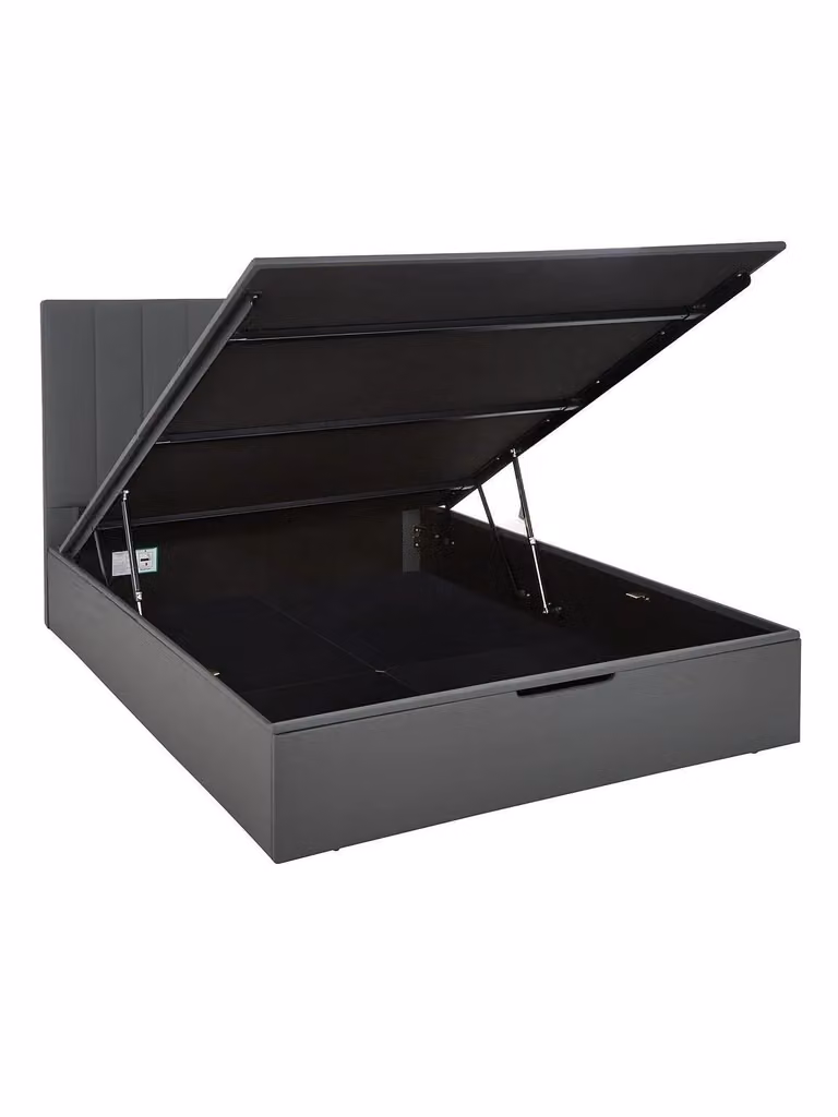 Nova Faux Leather Ottoman King Bed Frame in Grey with Lift Up Base Storage
