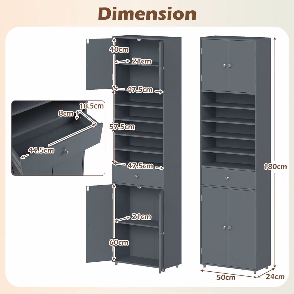Costway Grey Tall Kitchen Buffet Pantry Storage Cabinet with Drawer and Hinged Doors – 2