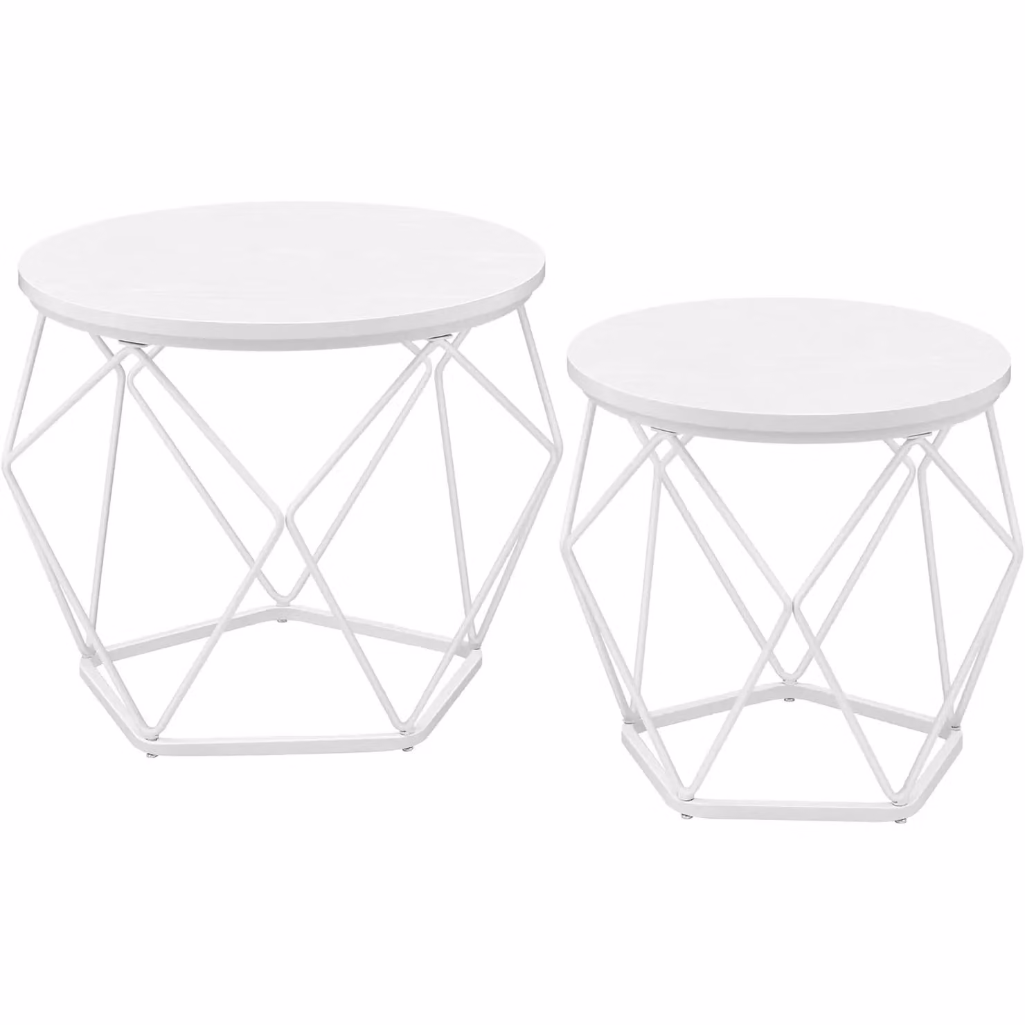 VASAGLE Set of 2 Round Nesting Side Tables with Industrial X-Frame Metal and White Composite Wood Tops – 2