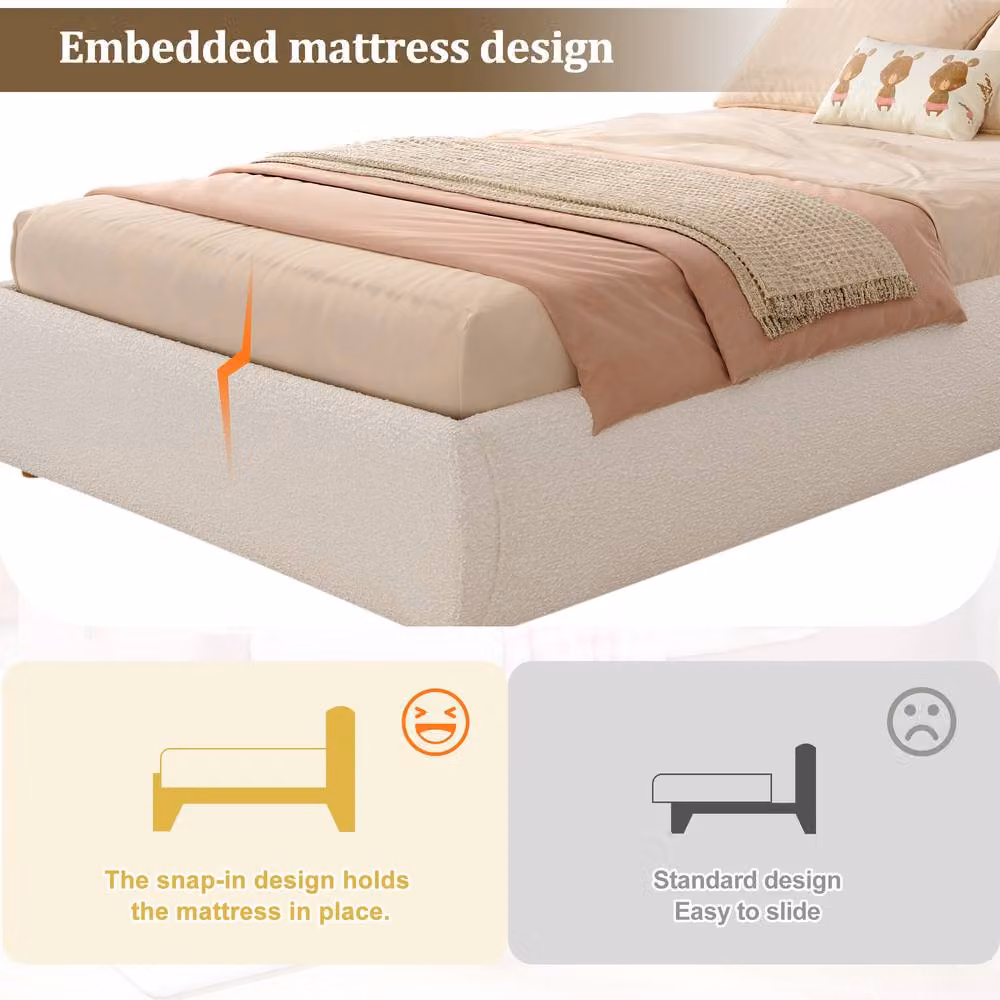 Merax Single Boucle Upholstered Ottoman Storage Bed in White, W/D/H: 90 x 190 cm – 3