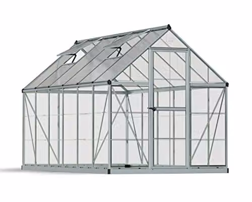 Palram Canopia Hybrid Polycarbonate Greenhouse, Silver, W: 185 cm, D: 370 cm, H: 208 cm – 1