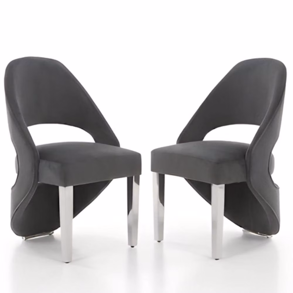 HOME LUXE INTERIOR Set of 2 Santorini Dining Chairs in Grey and Silver Shimmer Fabric – 2