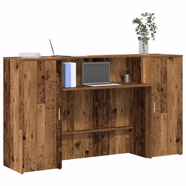 Berkfield Home Reception Desk in Brown Old Wood, W/D/H: 180 x 50 x 103.5 cm