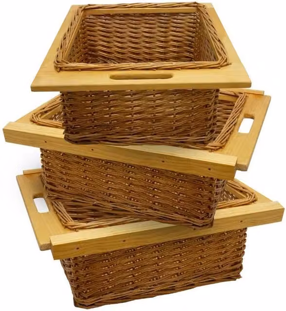 Monstershop 3 x Pull Out Open Weave Wicker Kitchen Baskets with Handles in Terracotta – 2