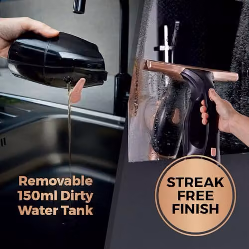 Tower T13100BLG Cordless Rechargeable Window Cleaner in Black, Gold and Grey with 150ml Water Tank – 5
