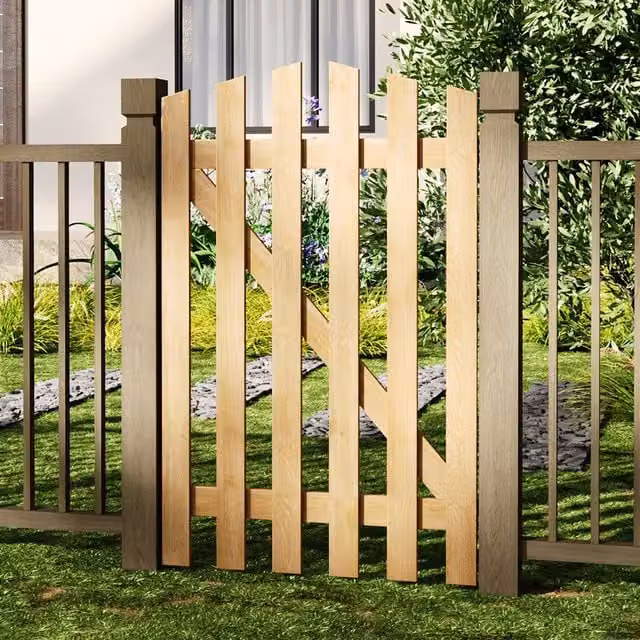 Livingandhome Solid Wood Garden Gate with Z-Shaped Structure in Yellow, W/H: 76 x 120 cm