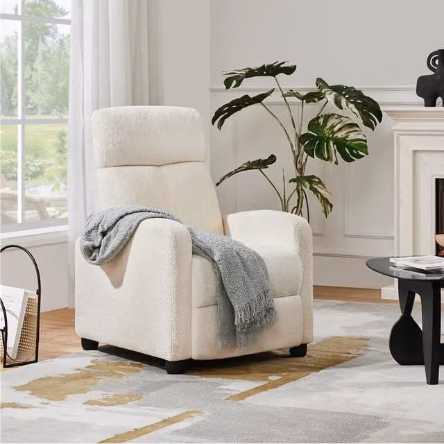 Yaheetech Upholstered Bouclé Fabric Recliner Armchair in White