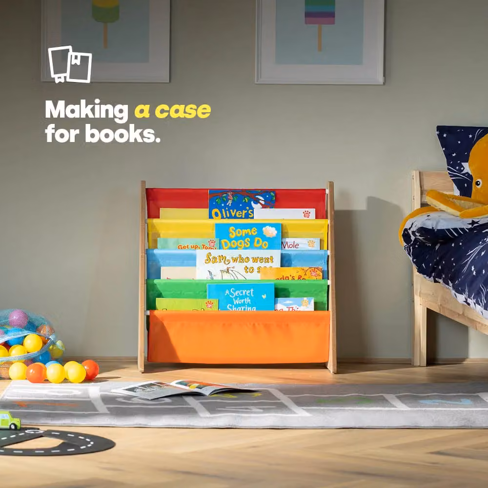 LIVIVO Natural 4 Tier Kids Sling Bookshelf and Storage Rack, Multicolour, W/D/H: 58 x 28 x 58 cm – 2