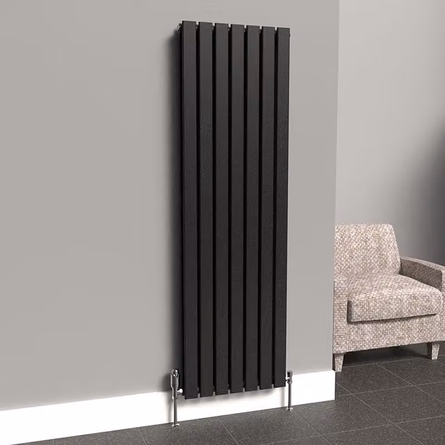 Lux Heat Flat Vertical Double Radiator in Pewter, H: 160 cm, W: 49 cm