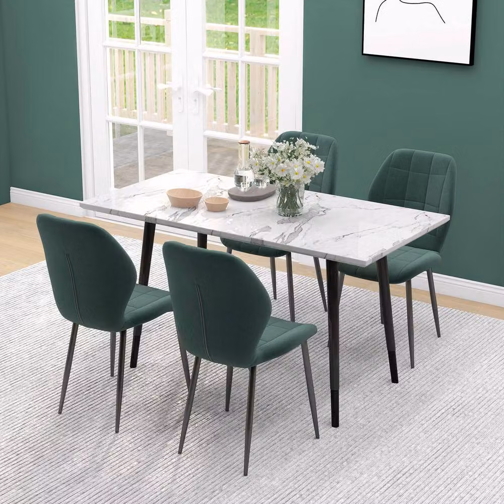 STILVORA Set of 4 Modern Dining Chairs in Green Velvet with Metal Frame – 5