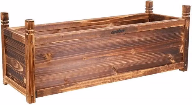 FLAVORA Large Wooden Raised Plant Display Bed in Brown, W/D/H: 90 x 30 x 33 cm – 1