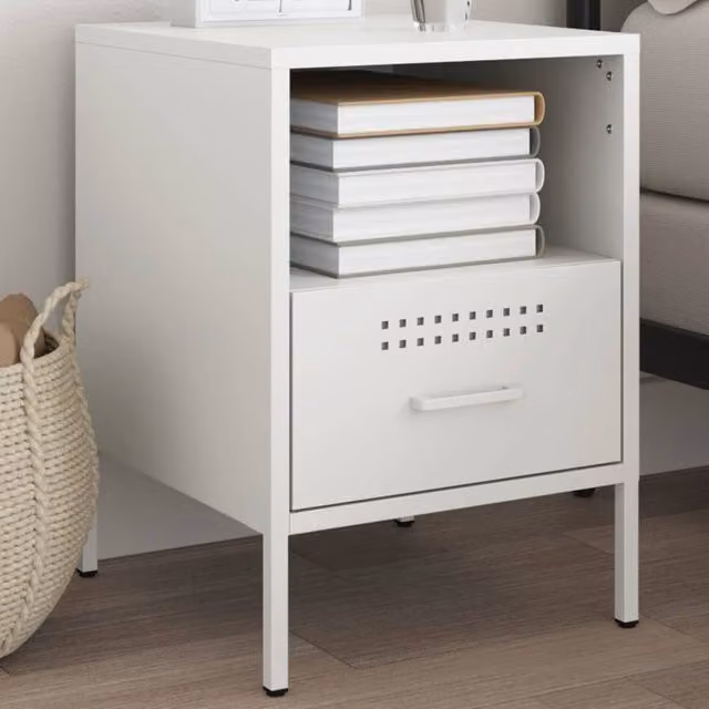 Berkfield Home White Metal Bedside Cabinet W/D/H: 36 x 39 x 50.5 cm