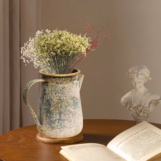 ALL CHIC Vintage Ceramic Milk Jug Vase in Grey and Multicolour