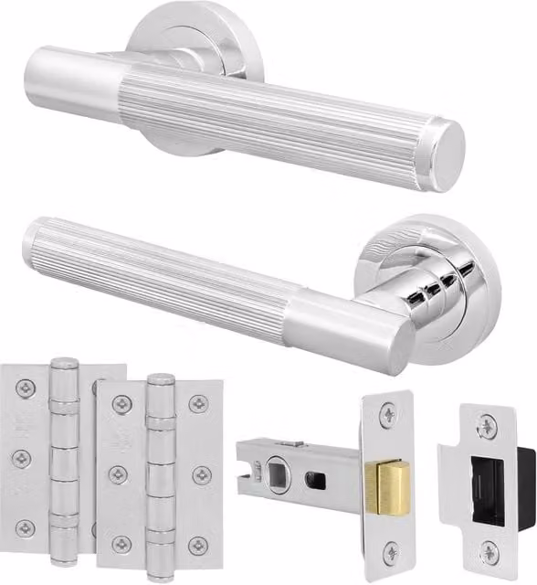 AFIT Polished Chrome Aluminium Door Handle Latch Set in Silver