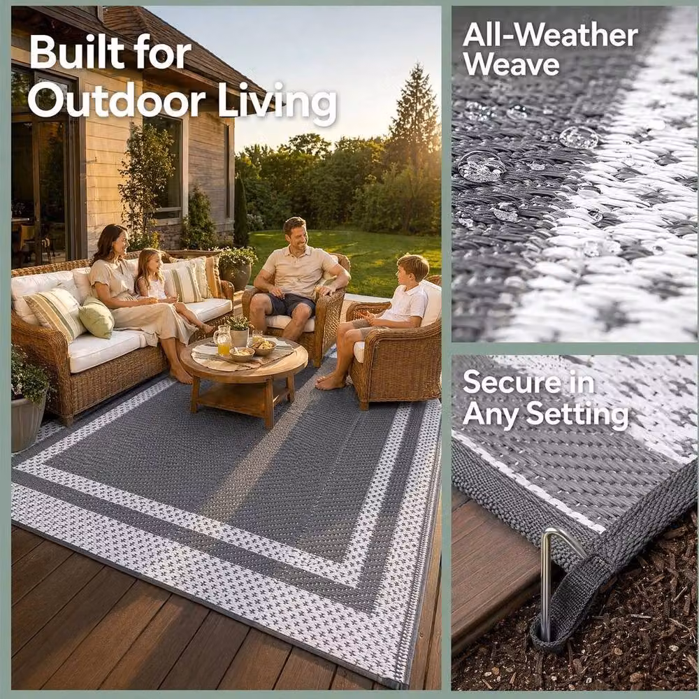 FLAVORA Reversible Grey Double-Sided Terrace Mat for Camping and Garden, W/D/H: 122 x 183 cm – 3