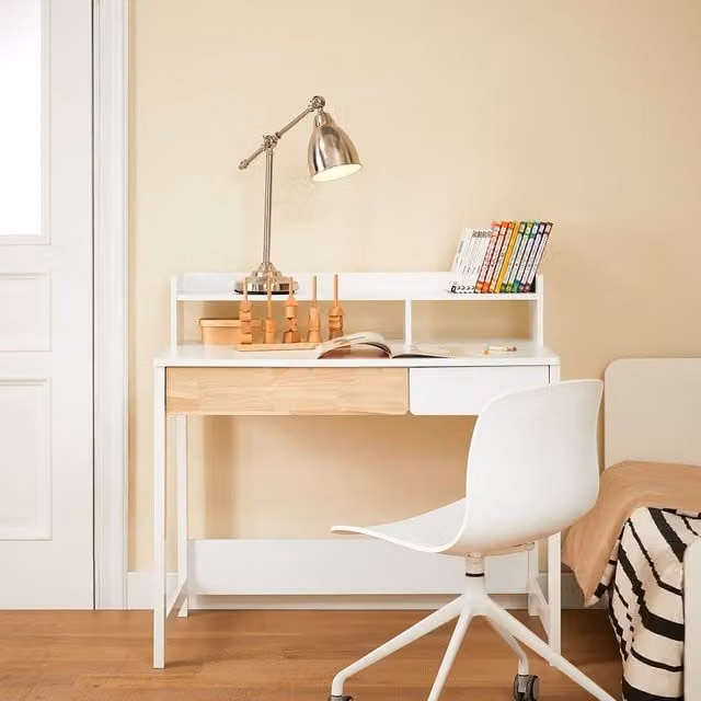 SoBuy Children's Study Desk with 2 Drawers and Shelf in White