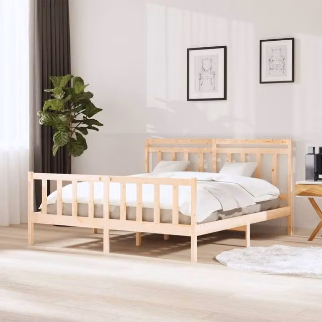 Berkfield Home Rustic Solid Pine Bed Frame, Brown, W: 160 cm, D: 200 cm
