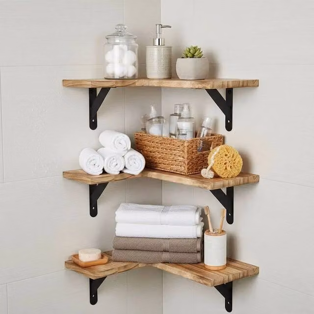 EONLION L-Shape Corner Wall Mounted Shelves in Brown and Black – 1