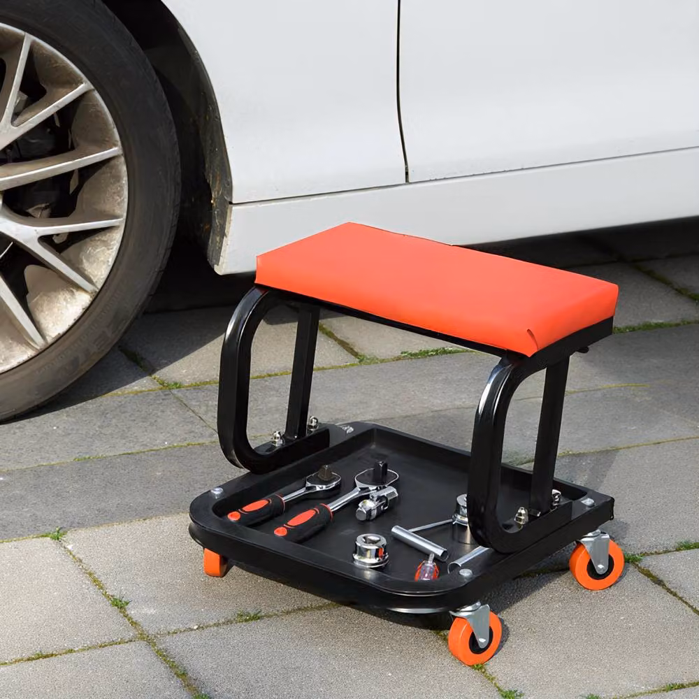 STILVORA Workshop Stool with Castors and Synthetic Leather Seat in Red – 3