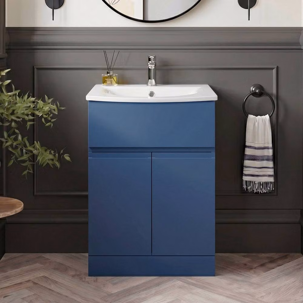 Balterley Mavesyn 2 Door 1 Drawer Freestanding Vanity Basin Unit, Blue, Width: 60 cm – 2