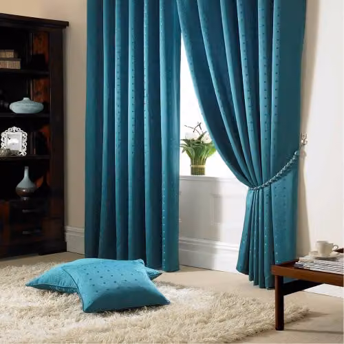 Tony's Textiles Petrol Pencil Pleat Taped Top Curtains, W: 117 cm, H: 137 cm – 1