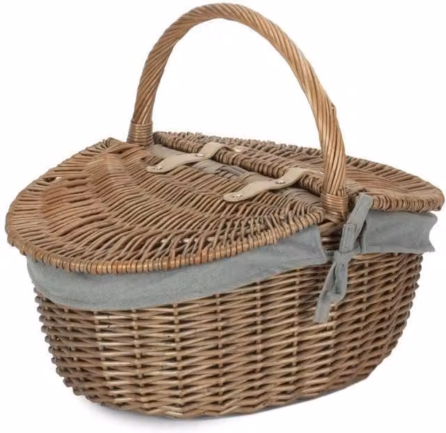 Red Hamper Wicker Oval Picnic Basket with Antique Wash Finish in Grey – 1