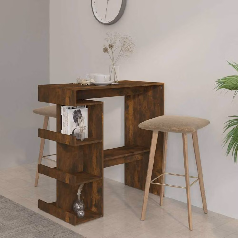 Berkfield Modern Home Bar Table with Storage Rack in Smoked Oak Brown, W: 100 cm, D: 50 cm, H: 101.5 cm – 2