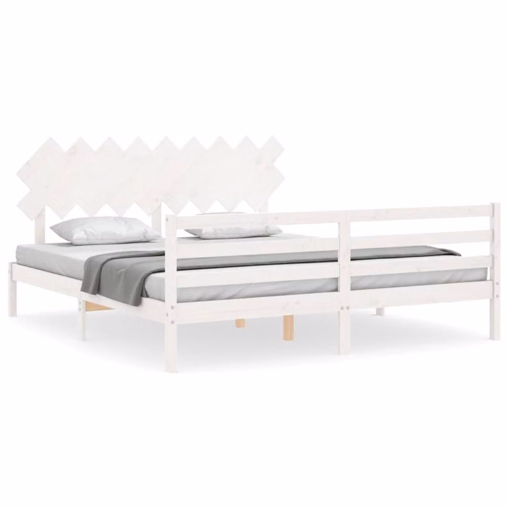 Berkfield Home Beautiful Super King Size Solid Wood Bed Frame with Headboard in White, W/D/H: 180 x 200 x 185.5 cm – 2