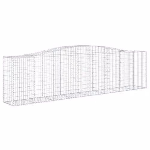 vidaXL Set of 6 Arched Gabion Basket Cages in Silver Galvanised Steel, W/D/H: 400 x 50 x 100/120 cm