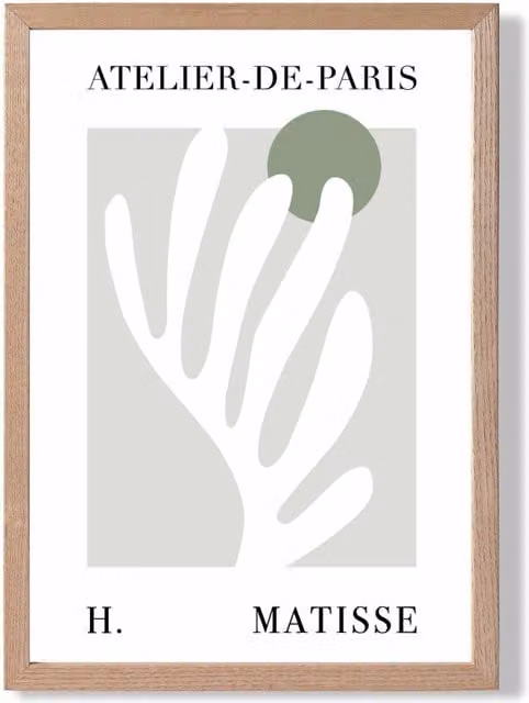 ARTZE Matisse Floral Cutout Sage Green Exhibition Framed Print with Oak Frame, A3