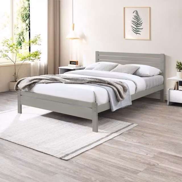 FurnitureboxUK Declan Scandinavian Solid Pine Bed Frame in Grey, 140 x 200 cm