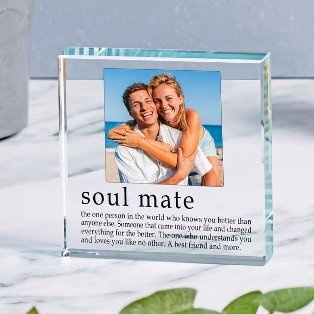 Uniqueful Personalised Soulmate Glass Token Anniversary Gift in Transparent and Beige