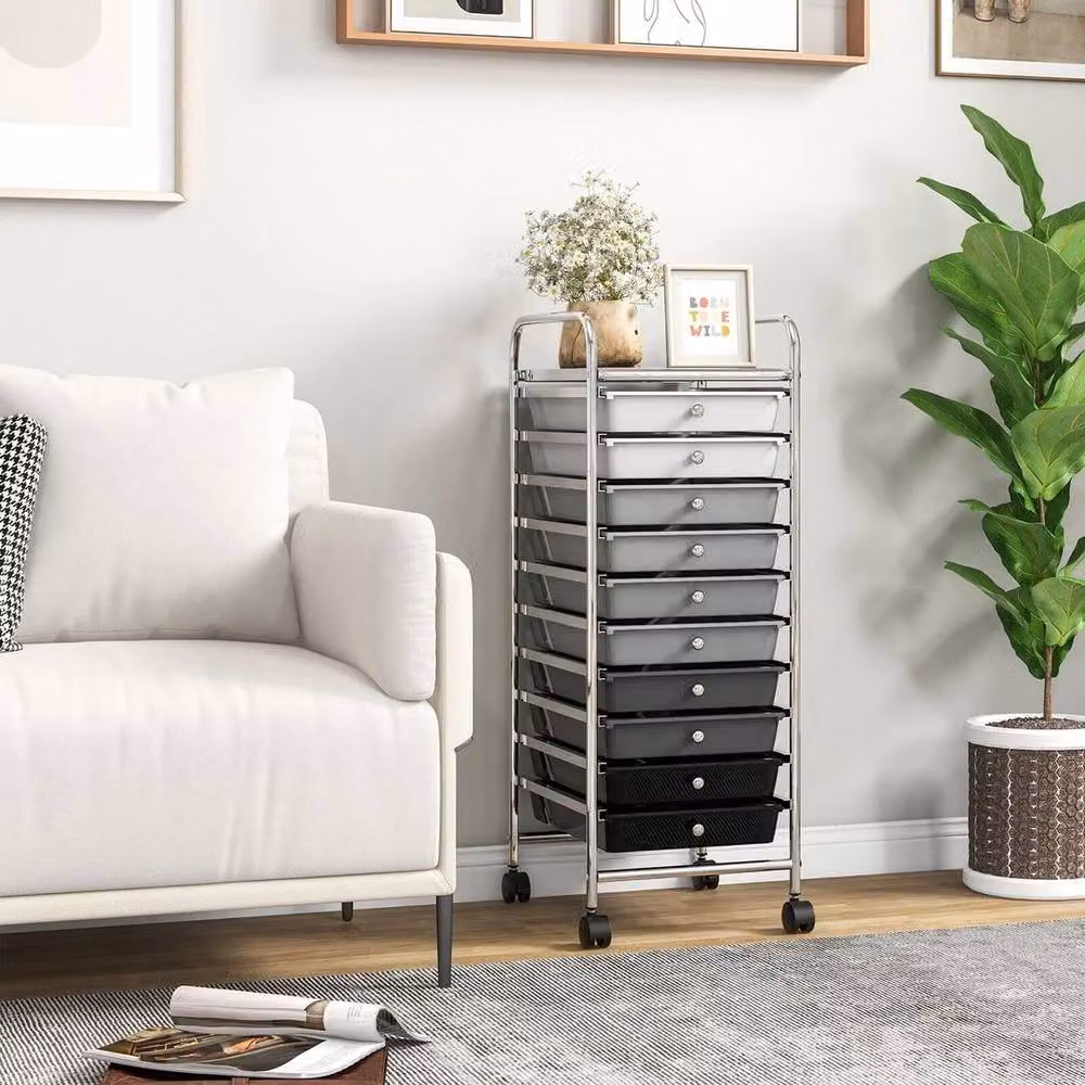 SPETLEK 10 Drawer Metal Storage Trolley Mobile Rolling Utility Organiser in Grey – 3
