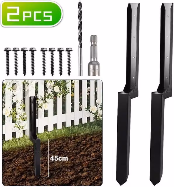 NESTLUNE Steel Fence Post Anchor Repair Kit in Black, H: 120 cm, W: 300 cm – 1