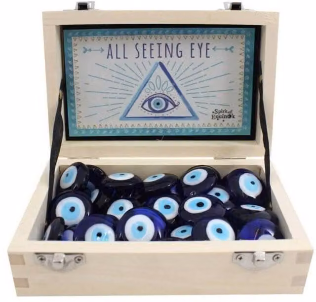 KDMD Set of 36 Blue Glass All Seeing Eyes Round Boho Decorations