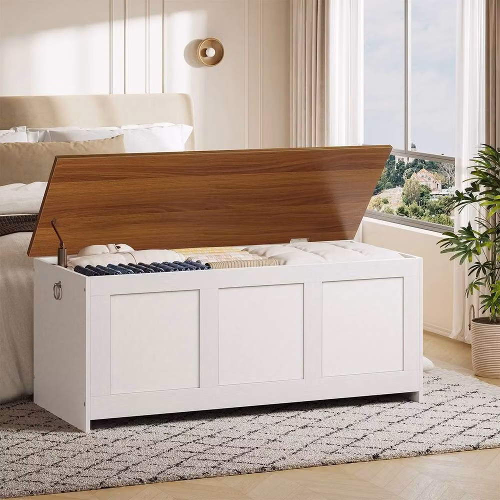 FLAVORA Retro Wooden Storage Bench Chest in White – 3