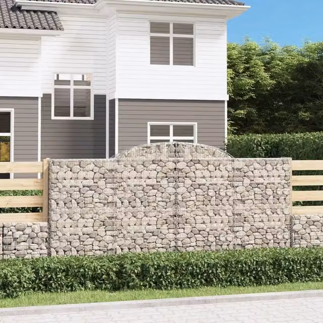 Berkfield Home Arched Gabion Basket in Silver Galvanised Steel, W: 300 cm, D: 50 cm, H: 140-160 cm