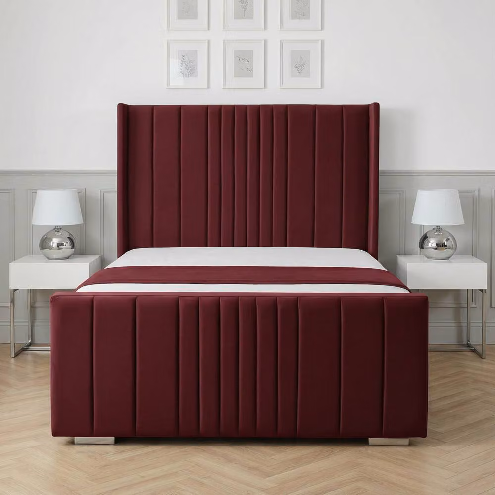 Living Comfort Bedz Cambridge Wingback Upholstered Velvet Bed with Slatted Base in Red, Size: Small Double (W/D/H: 120 x 200 cm) – 2